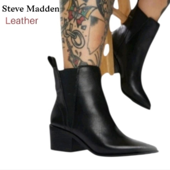 Steve Madden Audience Black Genuine Leather Chelsea Ankle Heel Boot Shoe Women 9 - Picture 12 of 12